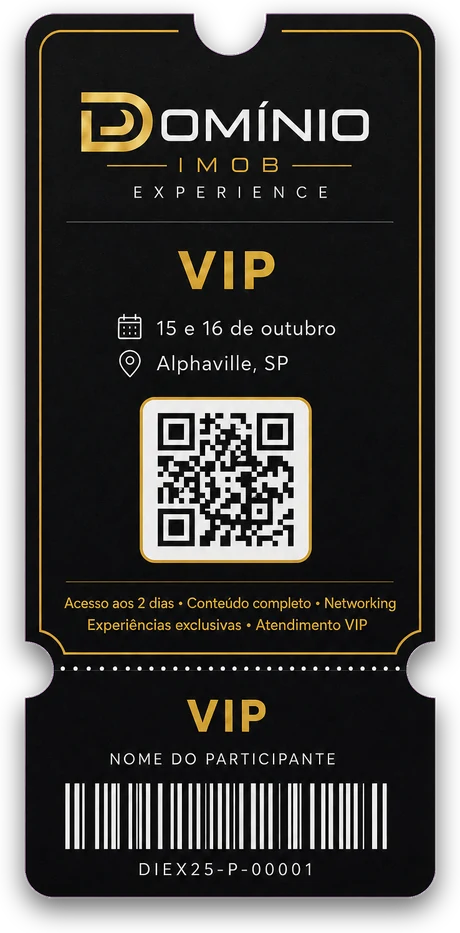 Ingresso VIP — Domínio Imob Experience, 15 e 16 de outubro, Alphaville SP